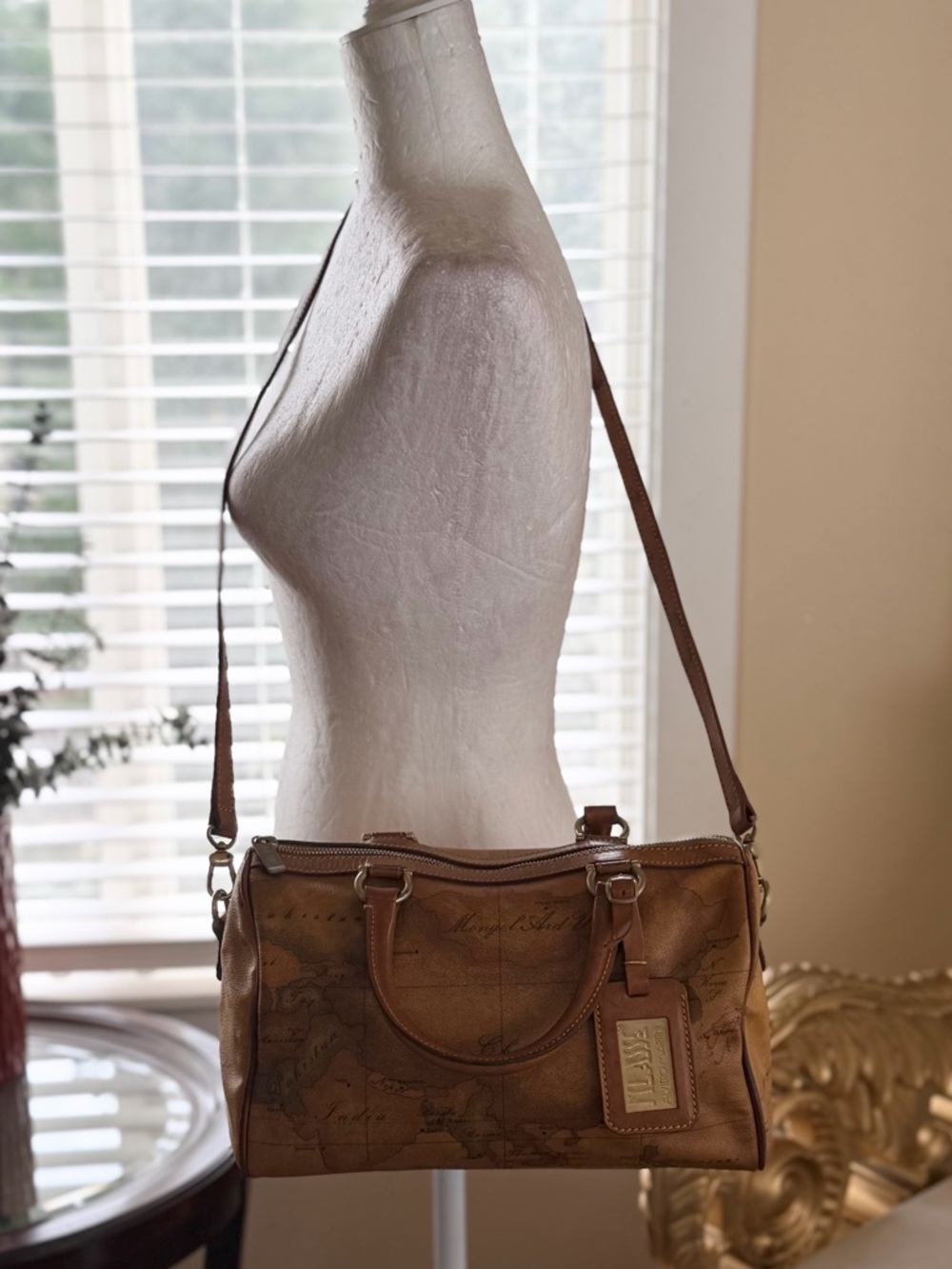 Alviero Martini Bundle Cognac Logo Barrel Crossbody with Brown Trim And Pouch - Picture 10 of 16